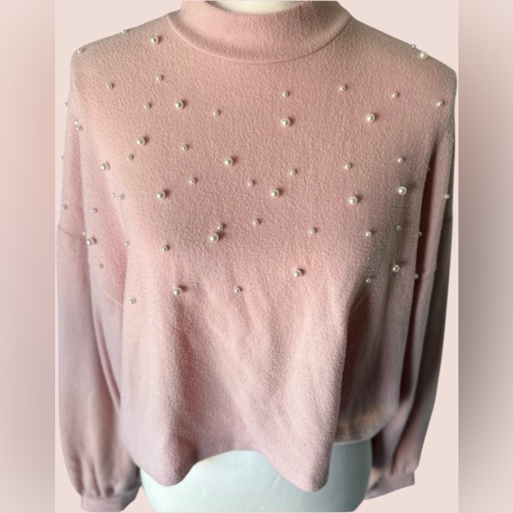Pink Sweater with Pearl Embellishments